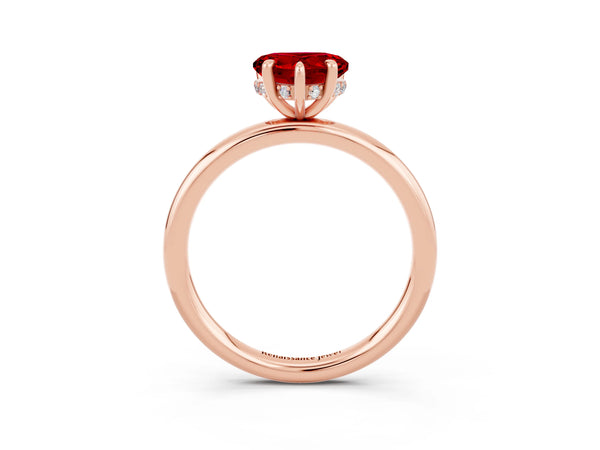 Rose gold Heart Cut Ruby Solitaire Ring with Thin Band and Four-Prong Setting