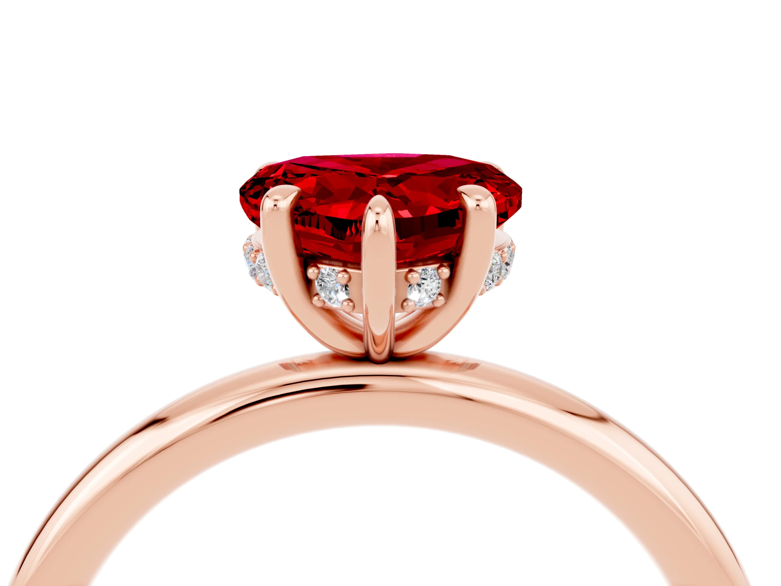 Rose gold Heart Cut Ruby Solitaire Ring with Thin Band and Four-Prong Setting_4