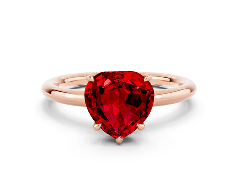 Rose gold Heart Cut Ruby Solitaire Ring with Thin Band and Four-Prong Setting