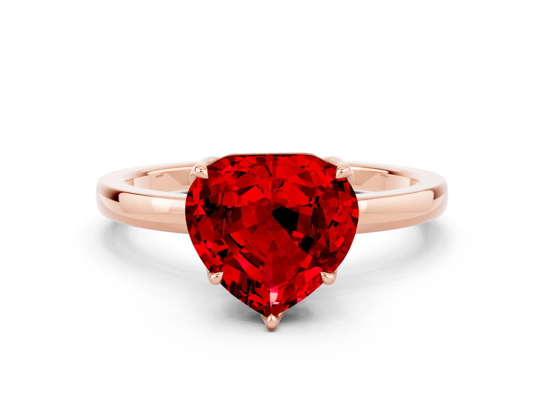 Rose gold Heart Cut Ruby Solitaire Ring with Thin Band and Prong Setting_12
