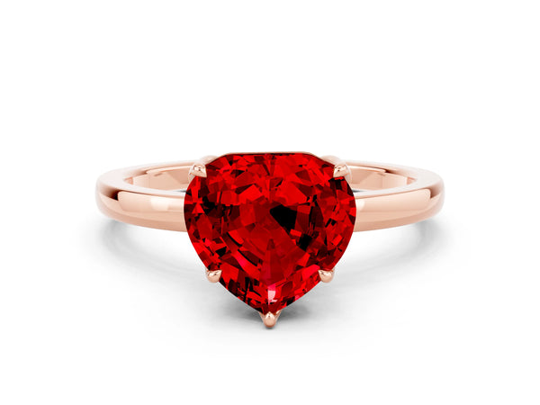 Rose gold Heart Cut Ruby Solitaire Ring with Thin Band and Prong Setting