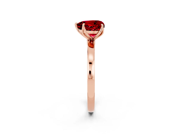Rose gold Heart Cut Ruby Solitaire Ring with Thin Band and Prong Setting