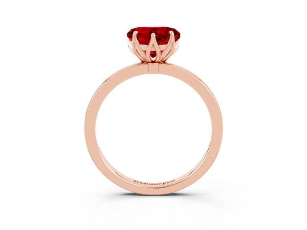 Rose gold Heart Cut Ruby Solitaire Ring with Thin Band and Prong Setting
