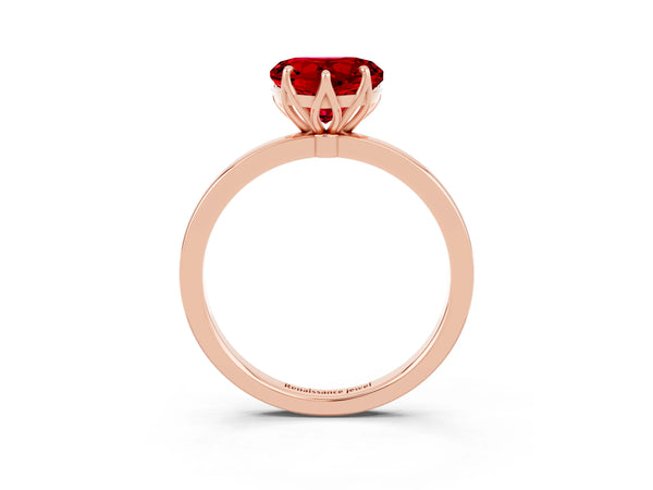 Rose Gold Heart-Shaped Lab-Grown Ruby Solitaire Engagement Ring with Thin Plain Band and Open Basket