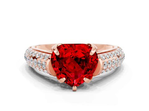 Rose gold Heart Cut Ruby Solitaire Ring with Three-Row Pavé Band and Four-Prong Setting_12