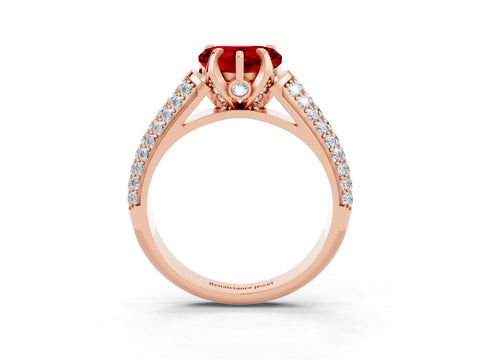 Rose gold Heart Cut Ruby Solitaire Ring with Three-Row Pavé Band and Four-Prong Setting_15