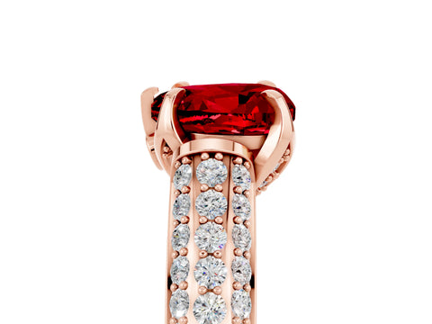 Rose gold Heart Cut Ruby Solitaire Ring with Three-Row Pavé Band and Four-Prong Setting_17