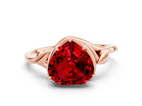 Rose gold Heart Cut Ruby Solitaire Ring with Twist Band and Four-Prong Setting_24