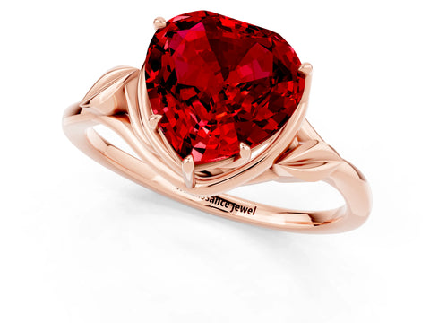 Rose gold Heart Cut Ruby Solitaire Ring with Twist Band and Four-Prong Setting_25