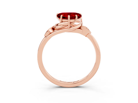 Rose gold Heart Cut Ruby Solitaire Ring with Twist Band and Four-Prong Setting_27