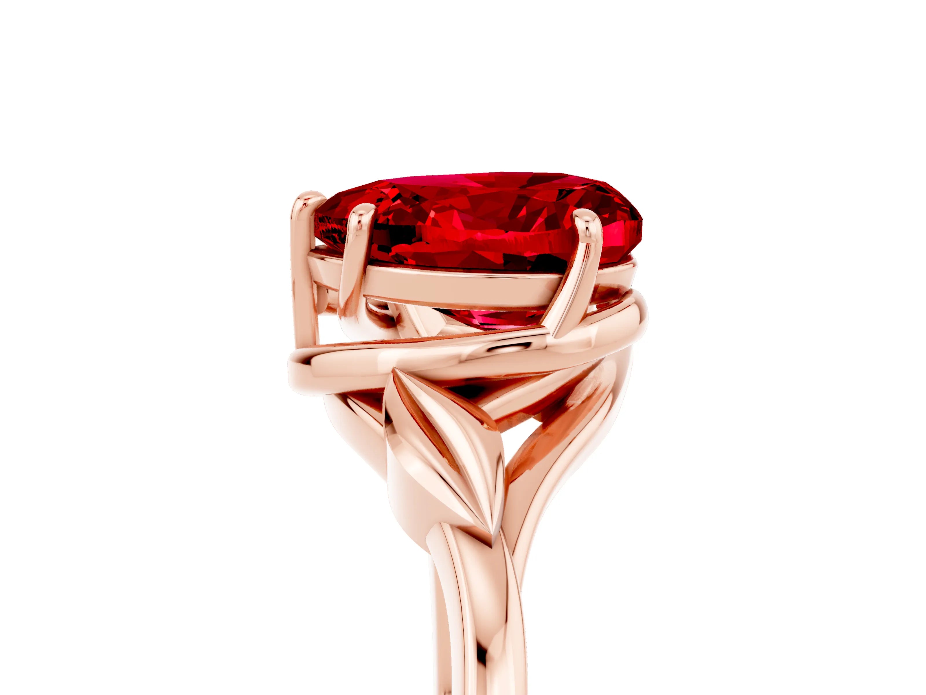 Rose gold Heart Cut Ruby Solitaire Ring with Twist Band and Four-Prong Setting_29