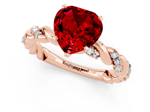 Rose gold Heart Cut Ruby Solitaire Ring with Twisted Band and Pavé Accents_1