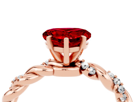 Rose gold Heart Cut Ruby Solitaire Ring with Twisted Band and Pavé Accents_4