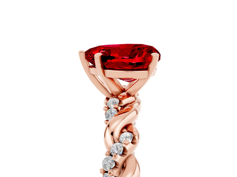 Rose gold Heart Cut Ruby Solitaire Ring with Twisted Band and Pavé Accents_5