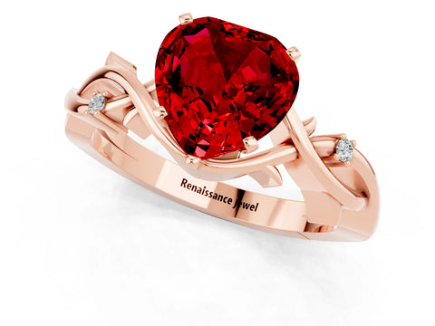 Rose gold Heart Cut Ruby Solitaire Ring with Twisted Band and Prong Setting_1