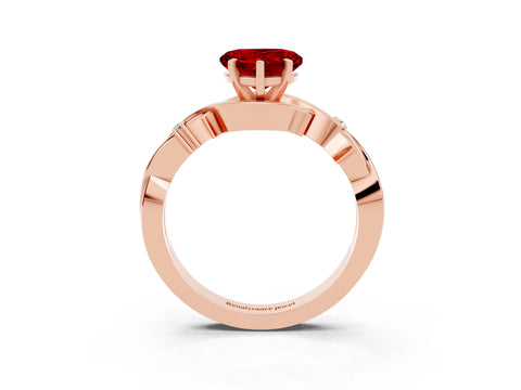 Rose gold Heart Cut Ruby Solitaire Ring with Twisted Band and Prong Setting_3