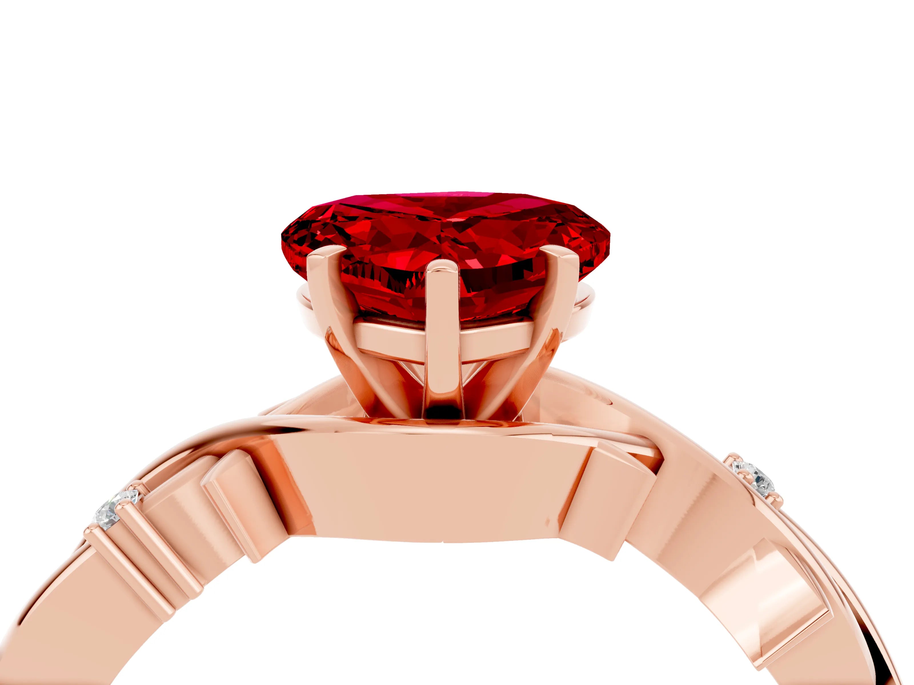 Rose gold Heart Cut Ruby Solitaire Ring with Twisted Band and Prong Setting_4