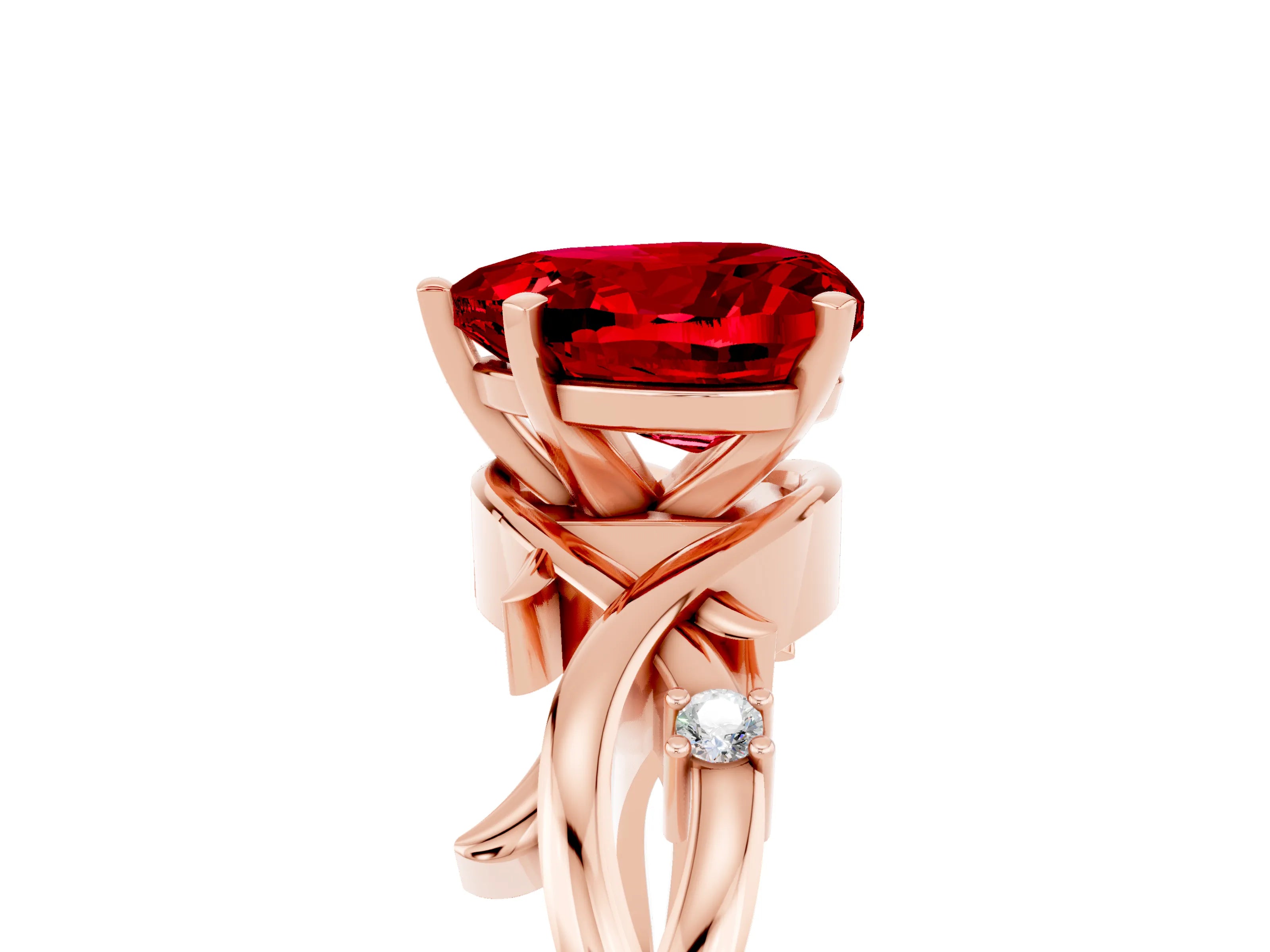 Rose gold Heart Cut Ruby Solitaire Ring with Twisted Band and Prong Setting_5