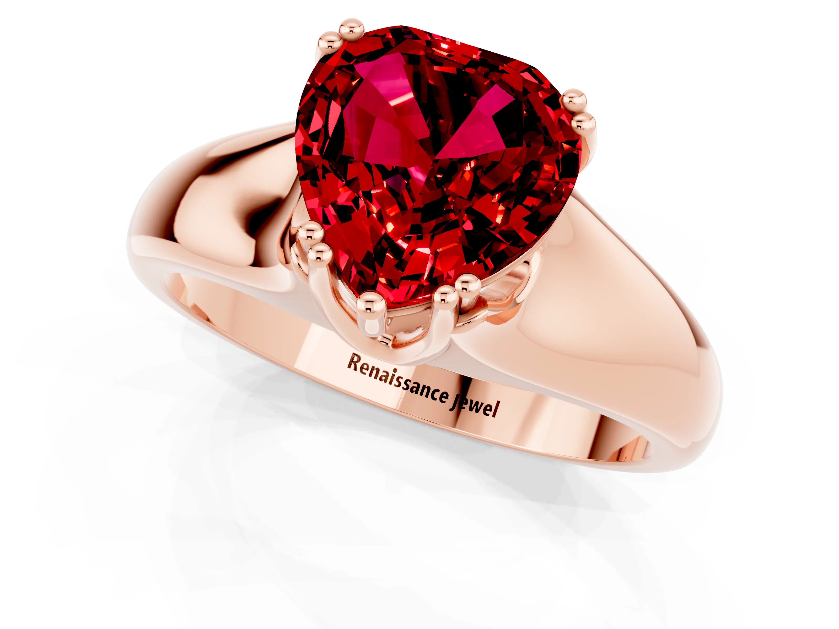 Rose gold Heart Cut Ruby Solitaire Ring with Wide Band and Prong Setting_1