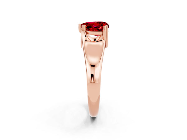 Rose gold Heart Cut Ruby Solitaire Ring with Wide Band and Prong Setting