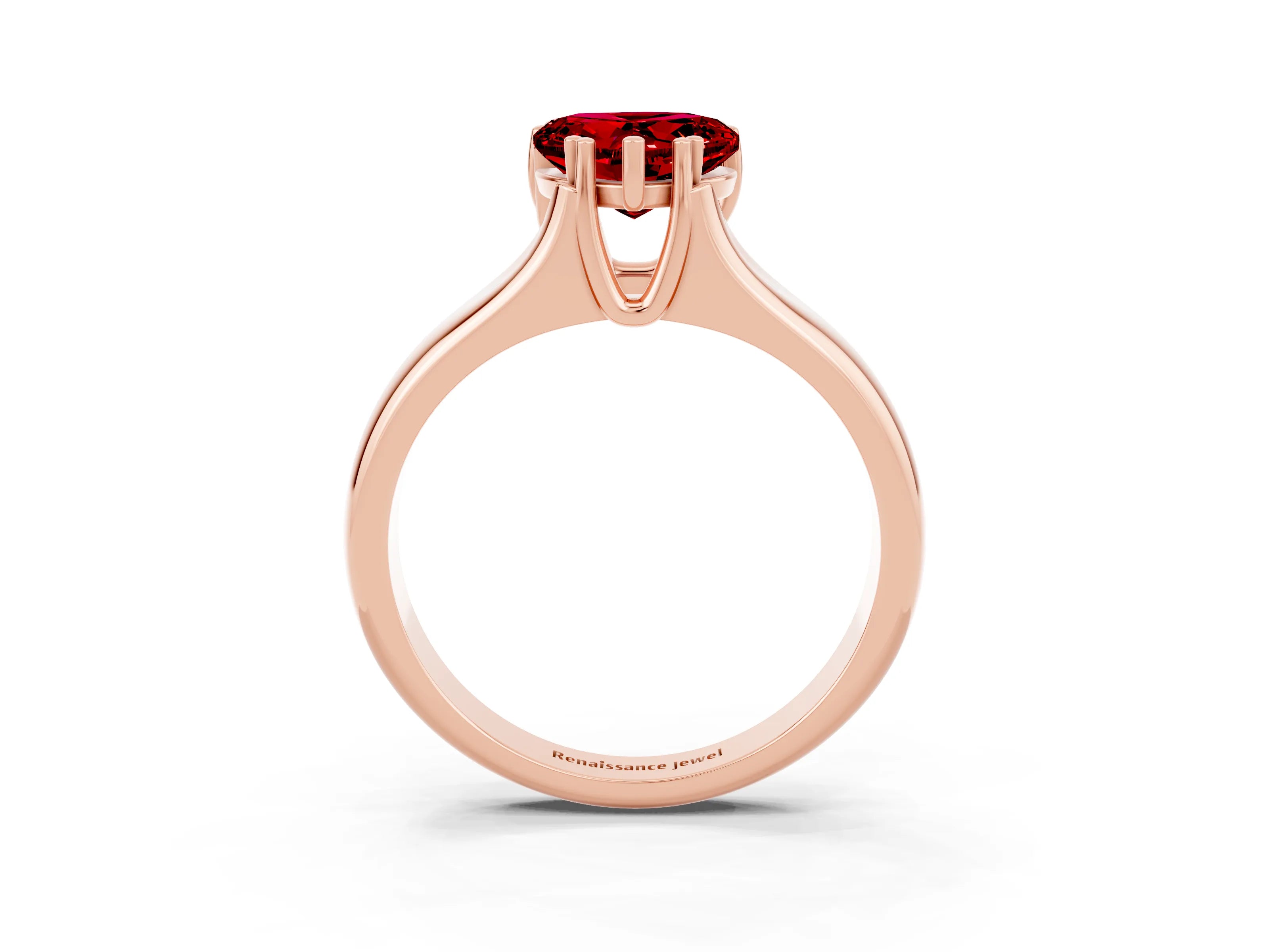 Rose gold Heart Cut Ruby Solitaire Ring with Wide Band and Prong Setting_3