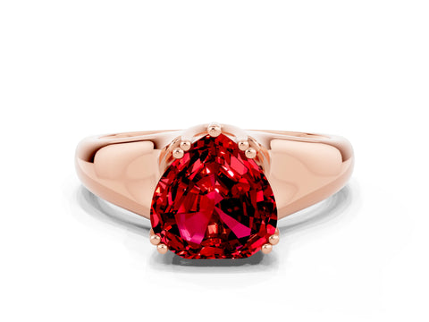 Rose gold Heart Cut Ruby Solitaire Ring with Wide Band and Prong Setting