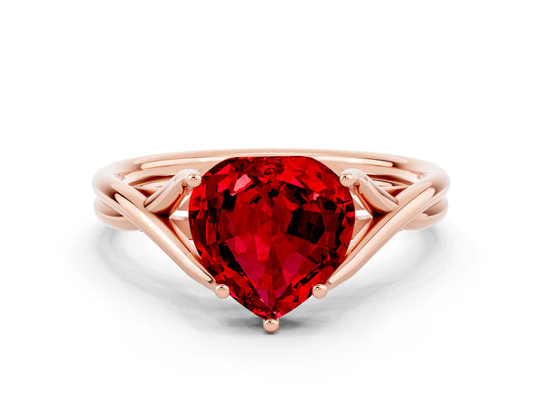 Rose gold Heart Cut Ruby Solitaire Twist Band Prong Setting Ring
