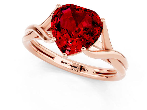Rose gold Heart Cut Ruby Solitaire Twist Band Prong Setting Ring