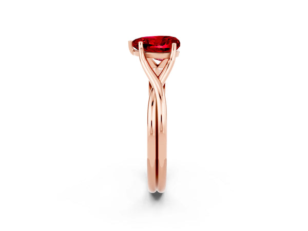 Rose gold Heart Cut Ruby Solitaire Twist Band Prong Setting Ring