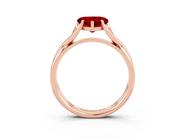 Rose gold Heart Cut Ruby Solitaire Twist Band Prong Setting Ring