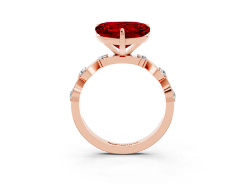 Rose gold Heart Cut Ruby Solitaire Twisted Band with Round  Accents and Prong Setting_15