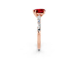 Rose gold Heart Cut Ruby Solitaire with Side Baguettes and Channel Set Band_2