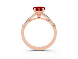 Rose gold Heart Cut Ruby Solitaire with Side Baguettes and Channel Set Band_3