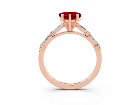 Rose gold Heart Cut Ruby Solitaire with Side Baguettes and Channel Set Band_3