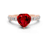 Rose gold Heart Cut Ruby Solitaire with Side Stones, Pave Band, Four-Prong Setting_36