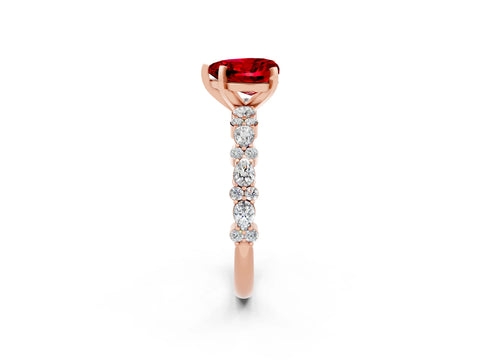 Rose gold Heart Cut Ruby Solitaire with Side Stones, Pave Band, Four-Prong Setting_38