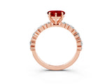 Rose gold Heart Cut Ruby Solitaire with Side Stones, Pave Band, Four-Prong Setting_39