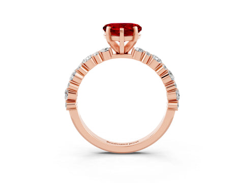 Rose gold Heart Cut Ruby Solitaire with Side Stones, Pave Band, Four-Prong Setting_39