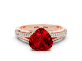 Rose gold Heart Cut Ruby Split Shank Engagement Ring with Pavé Band