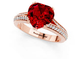 Rose gold Heart Cut Ruby Split Shank Engagement Ring with Pavé Band_1