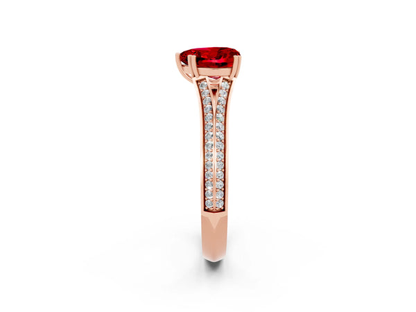 Rose gold Heart Cut Ruby Split Shank Engagement Ring with Pavé Band