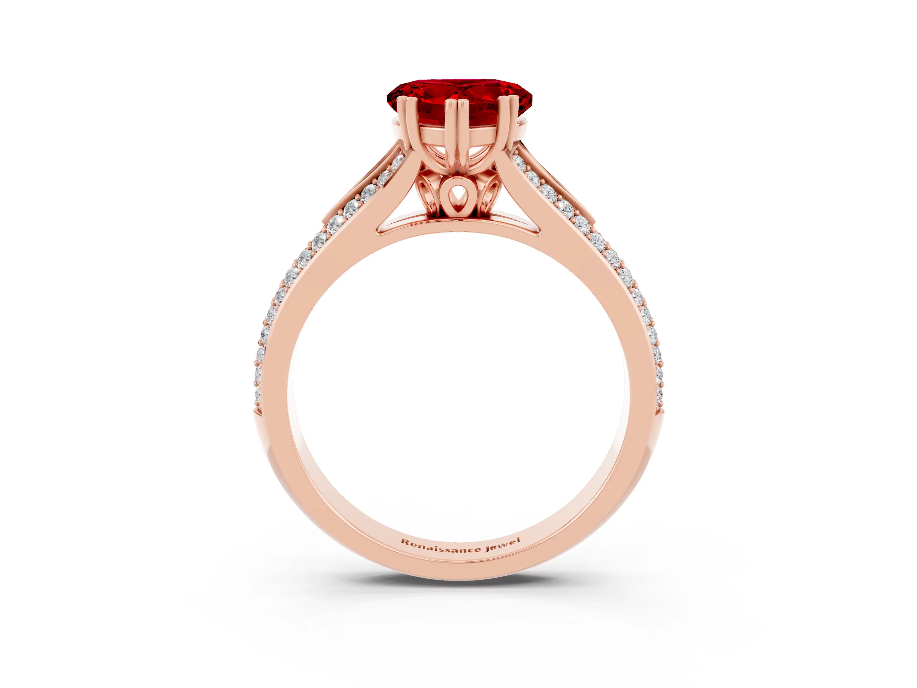 Rose gold Heart Cut Ruby Split Shank Engagement Ring with Pavé Band_3