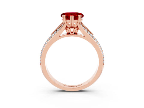 Rose gold Heart Cut Ruby Split Shank Engagement Ring with Pavé Band_3