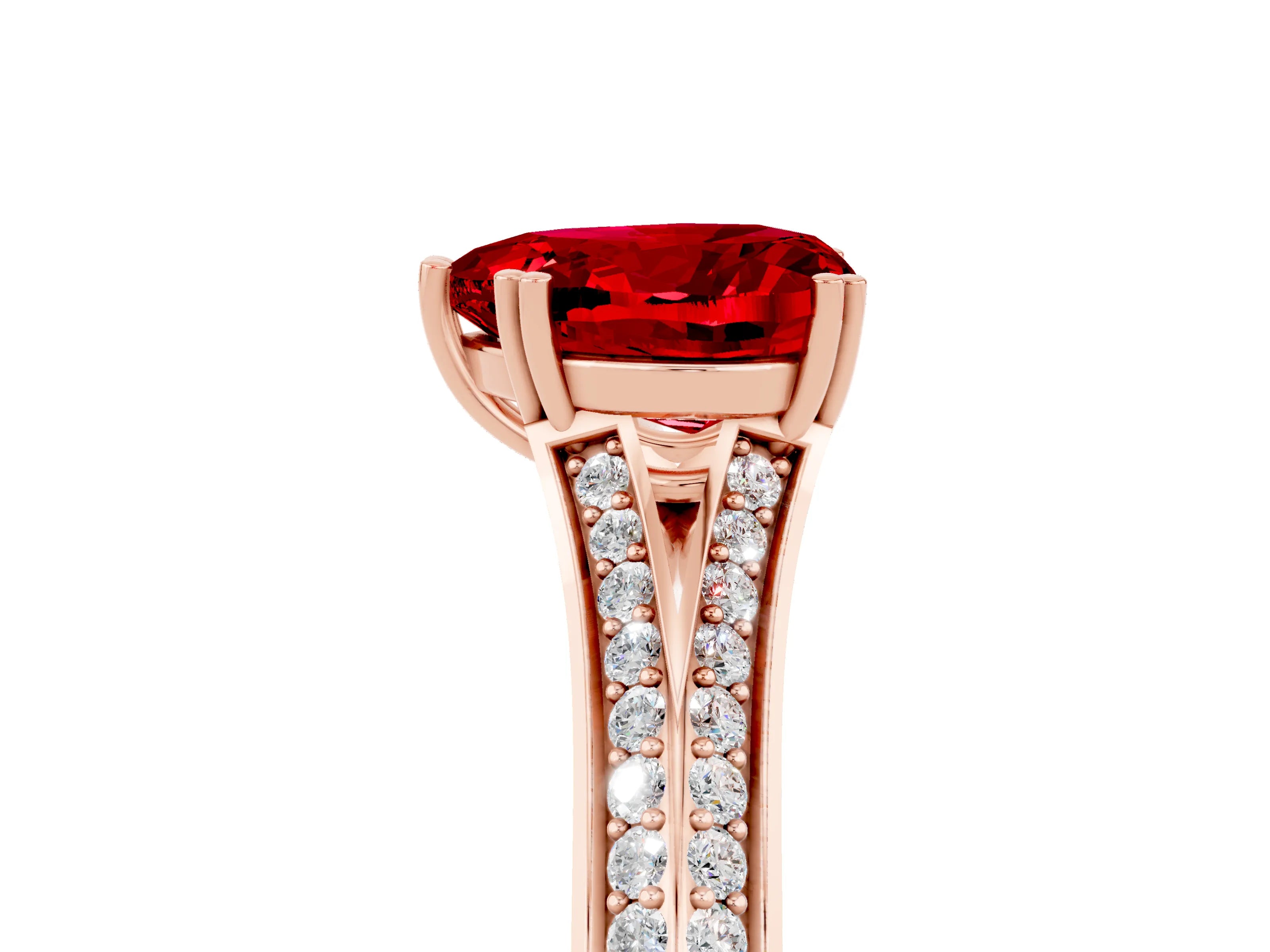 Rose gold Heart Cut Ruby Split Shank Engagement Ring with Pavé Band_5