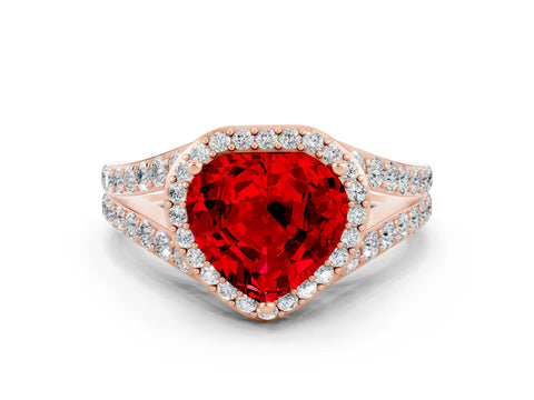 Rose gold Heart Cut Ruby Split Shank Halo Ring with Four-Prong Setting_12