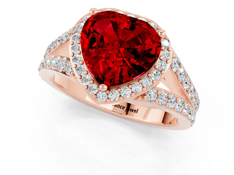 Rose gold Heart Cut Ruby Split Shank Halo Ring with Four-Prong Setting_13
