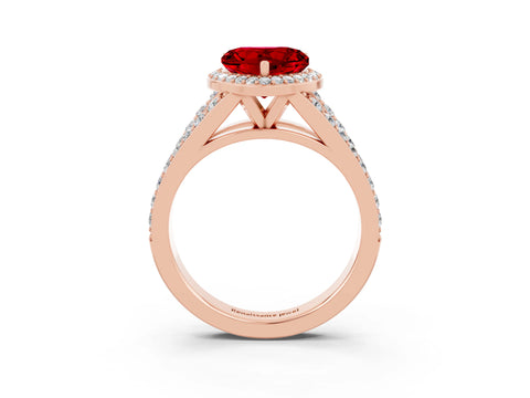 Rose gold Heart Cut Ruby Split Shank Halo Ring with Four-Prong Setting_15