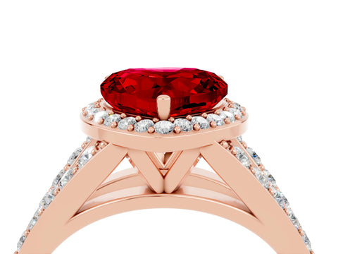 Rose gold Heart Cut Ruby Split Shank Halo Ring with Four-Prong Setting_16