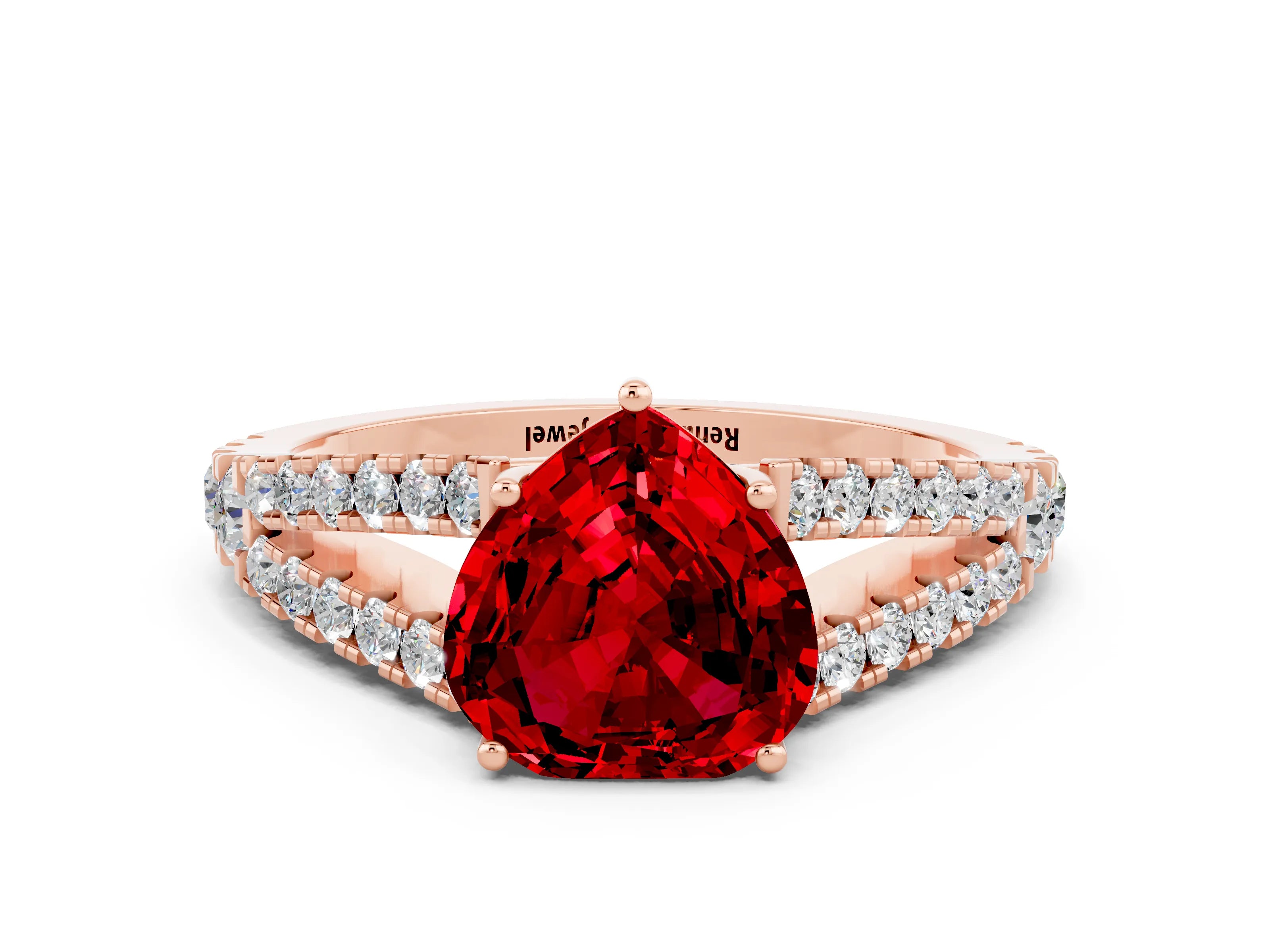 Rose gold Heart Cut Ruby Split Shank Pavé Engagement Ring with Four-Prong Setting_12