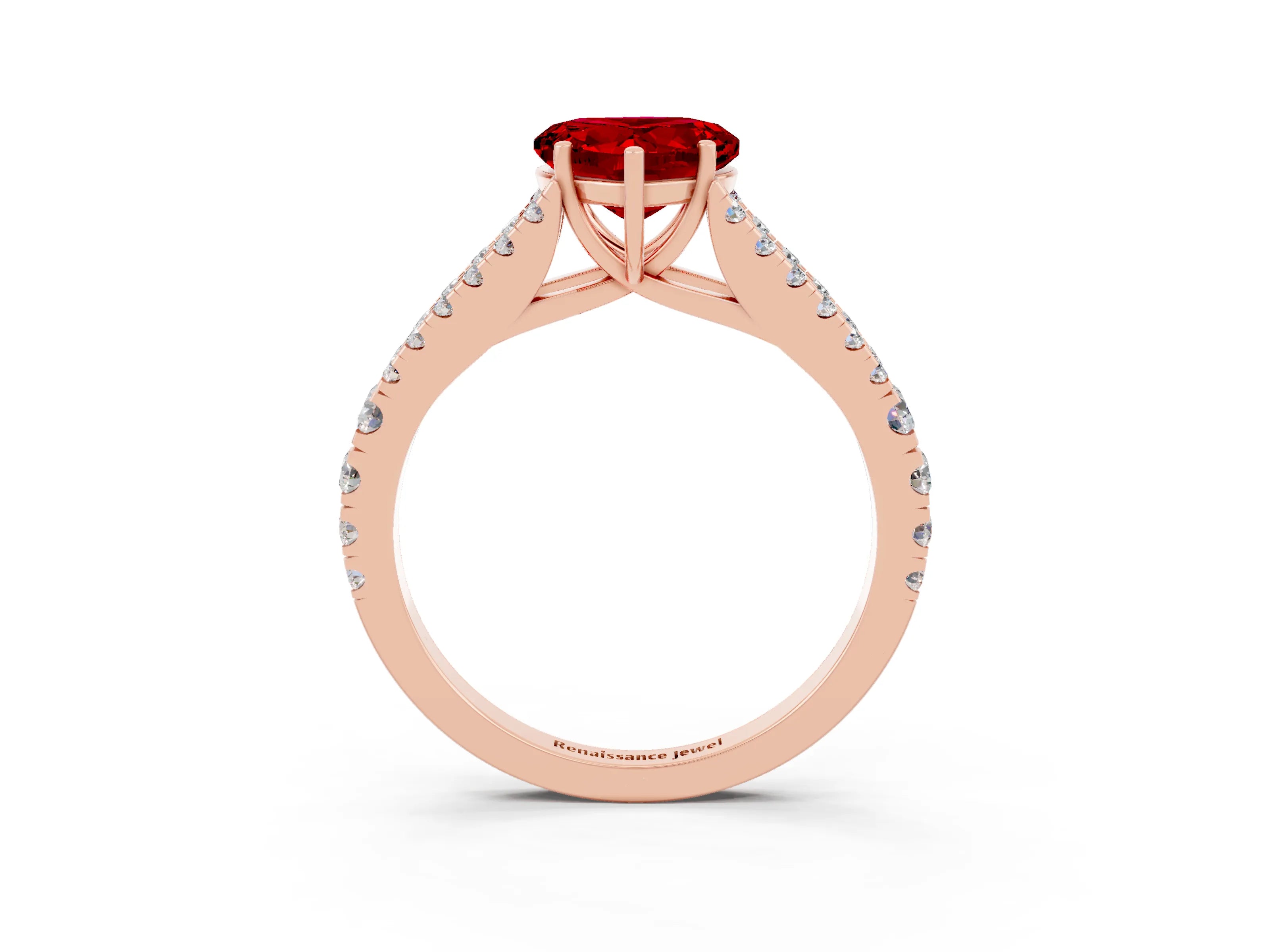 Rose gold Heart Cut Ruby Split Shank Pavé Engagement Ring with Four-Prong Setting_15